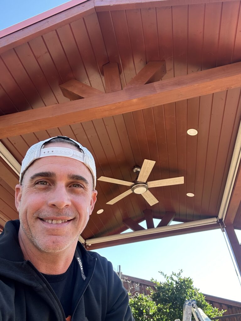 wood patio cover with ceiling fan san jose